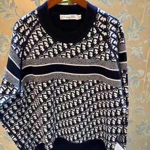 Dior Black and White Patterned Crew Neck Sweater